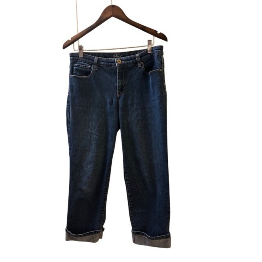 Style & Co Womens Dark Wash Cuffed Crop Straight Leg Jeans Size 8